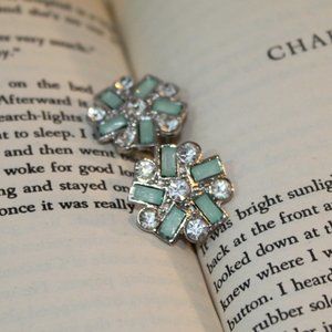 Round Rhinestone Ice Blue Silver Cocktail Earrings